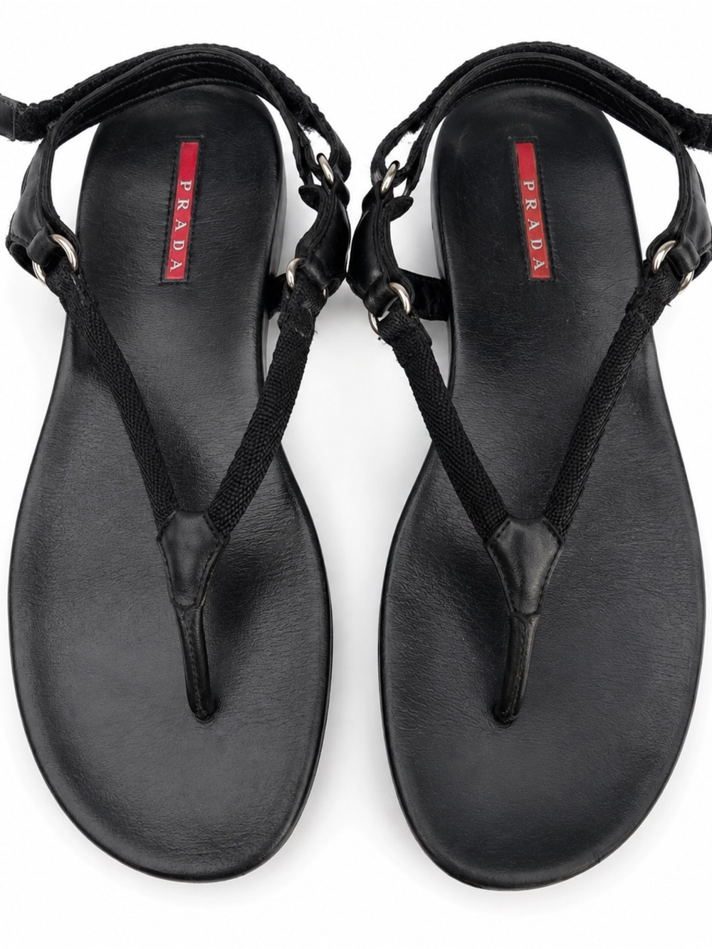 Vintage Y2K Prada Sport Black Velcro Thong Sandals EU 38